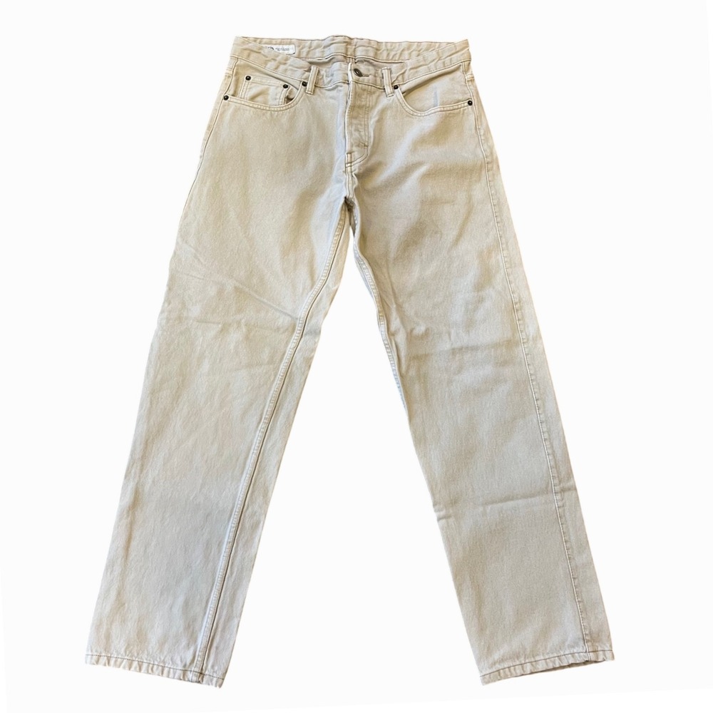 ZARA Mens Cream Cargo Pants Size 34 Button Fly Straight Leg Casual Trousers